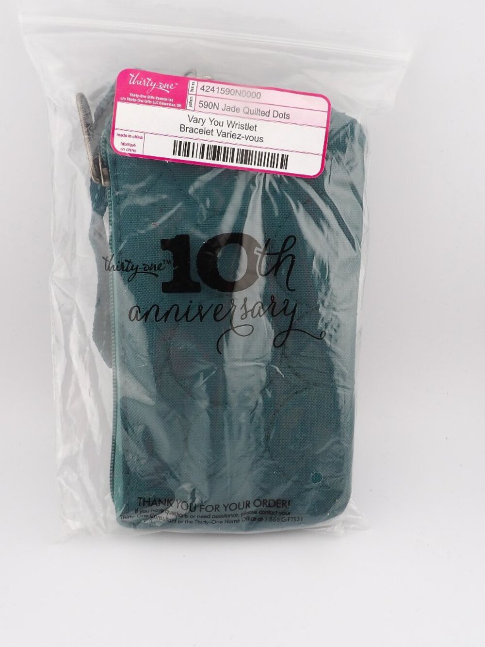 Thirty One Vary You Wristlet Jade Quilted Dots